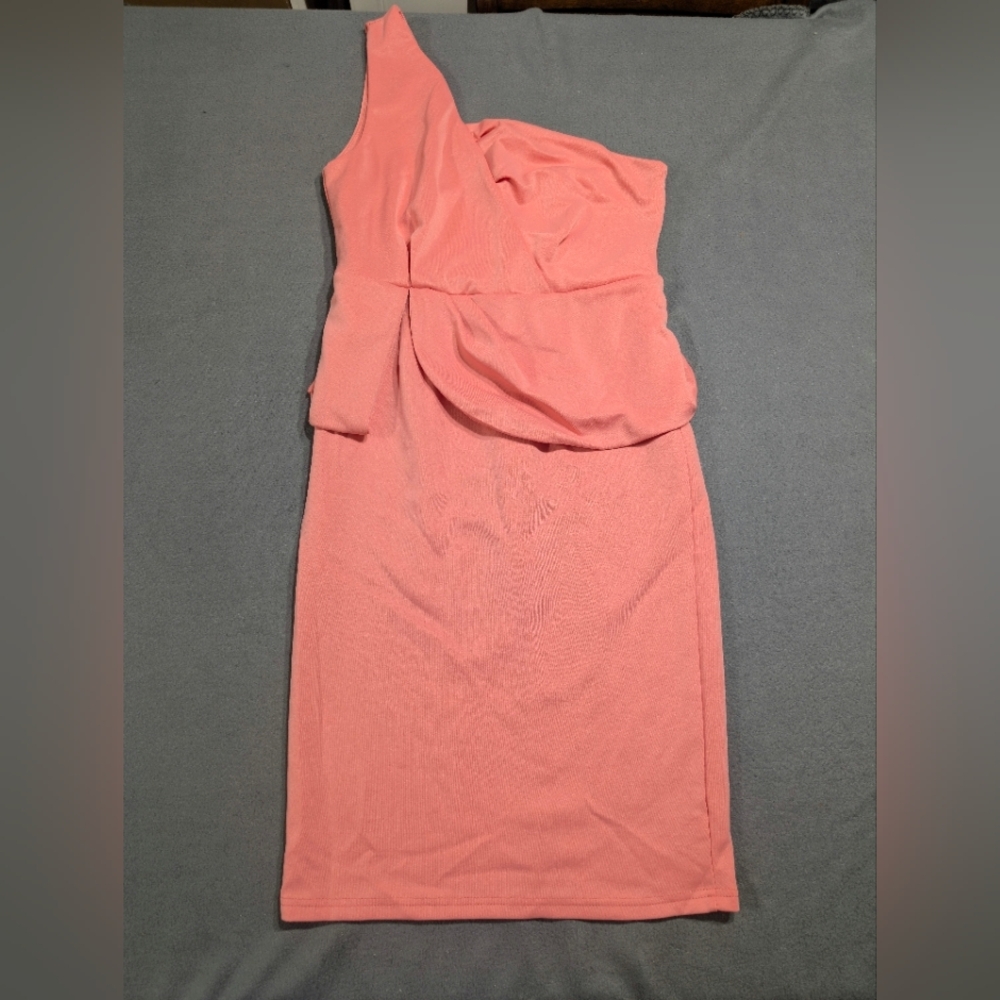 CBR off shoulder dress, coral peach sz large‎ cotton polyester